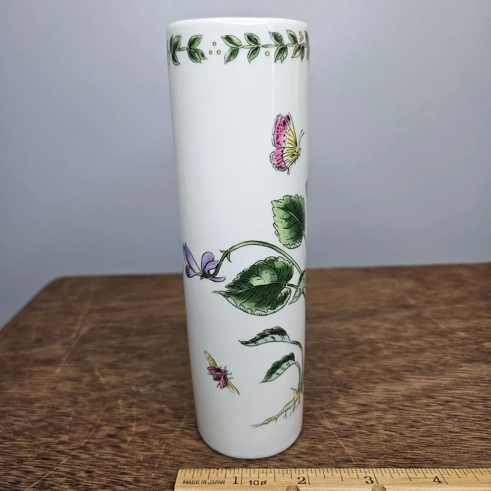 FTD Vintage Porcelain‎ Bud Vase Purple Violets Butterfly Ladybug Made in Japan
